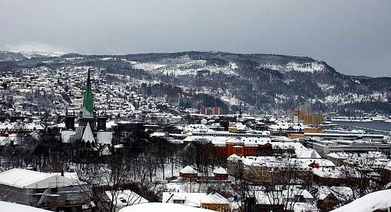 Trondheim city view in the snow, Norway thumbnail