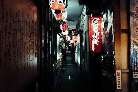 red paper lantern on ceiling indoors thumbnail