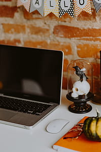 Desk with laptop & Halloween Decorations thumbnail