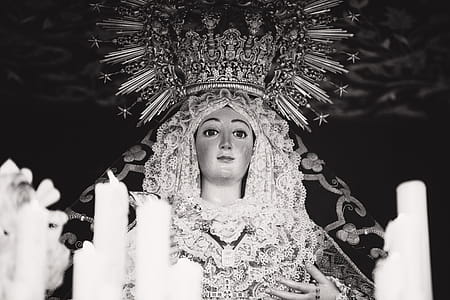 Photo Of Mother Mary With Candles thumbnail