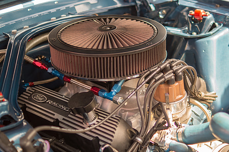 red air filter on engine bay thumbnail