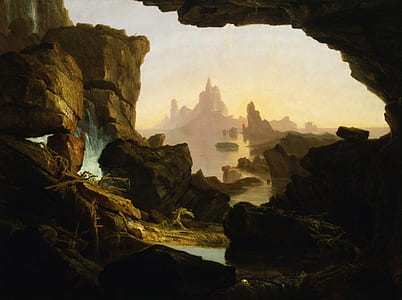 brown cliff near water painting thumbnail