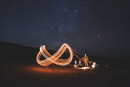 man standing with fireworks steel wool photography thumbnail