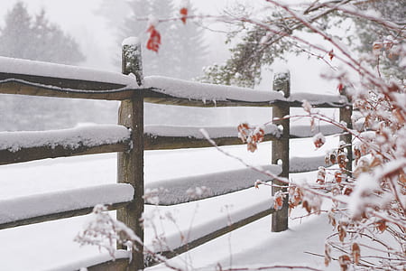 brown wooden rail with snow covered thumbnail
