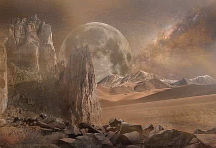 photo of dry land with moon as background thumbnail