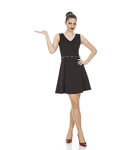 woman wearing black v-neck sleeveless mini dress thumbnail
