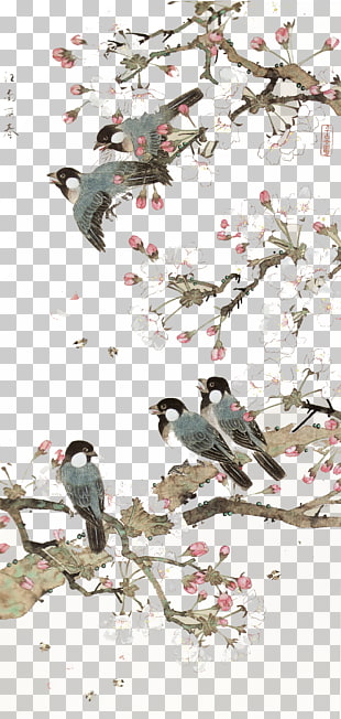 China Bird-and-flower painting Chinese art Chinese painting, Bird background, birds perched on tree illustration PNG clipart