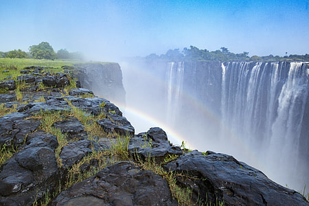 photo of waterfalls under blue sky at daytime thumbnail