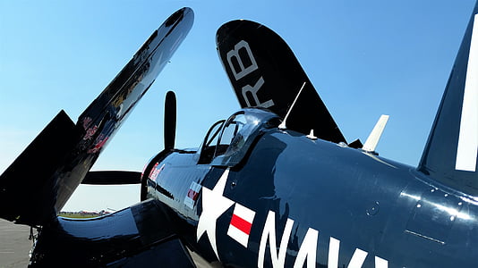 close-up of blue and white Navy plane thumbnail