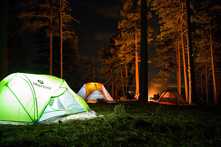 tent on forest during night time thumbnail