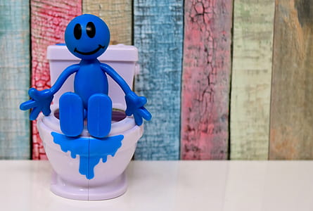 blue stick man on white toilet illustration thumbnail