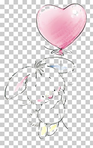 Easter Bunny Birthday cake Rabbit Drawing , rabbit, bunny holding heart balloon PNG clipart