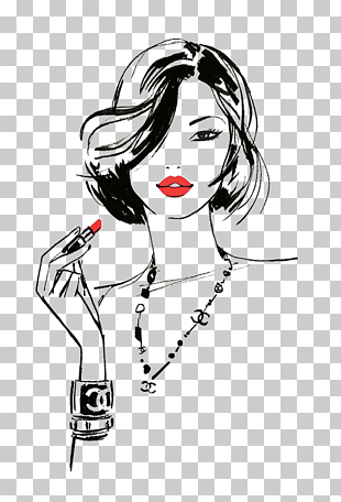 Chanel Fashion illustration Drawing Illustration, Red lips girls, woman holding lipstick cartoon illustration PNG clipart