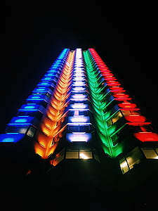 low-angle photography of lighted high-rise building thumbnail