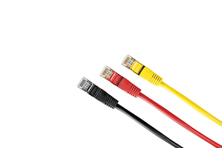 three red, yellow, and black UTP coated cables thumbnail