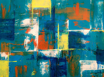 Yellow, White, Orange, and Blue Abstract Painting thumbnail