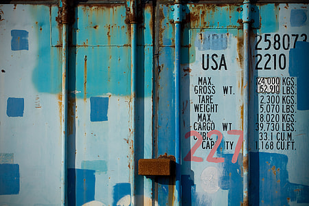 Close-up shot of old blue metal shipping containers, image captured with a Canon DSLR thumbnail