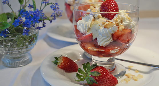 strawberry ice cream in glass footed cup thumbnail