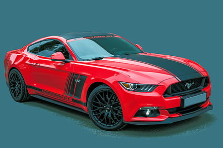 red and black Ford Mustang coupe thumbnail