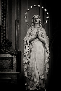 greyscale photo of religious figure statue thumbnail
