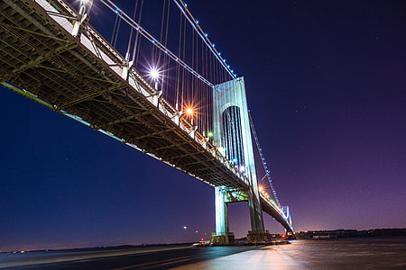 gray lighted suspension bridge photo thumbnail