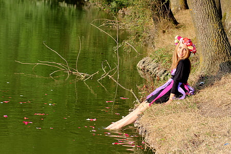 woman sitting beside lake thumbnail