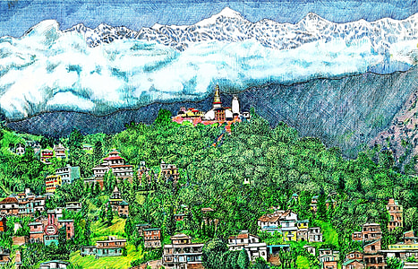 Artist Drawing of the Peaks of Katmandu Peaks thumbnail