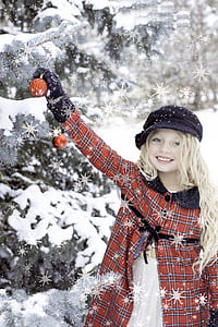 girl in orange and black plaid button-up coat thumbnail