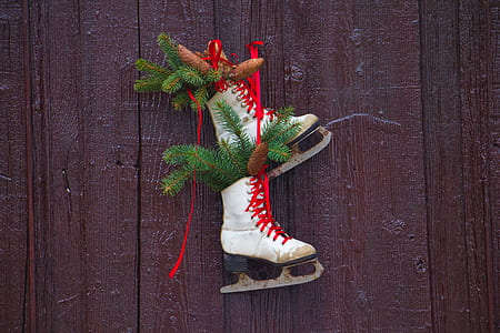 white figure skates with green leaves thumbnail