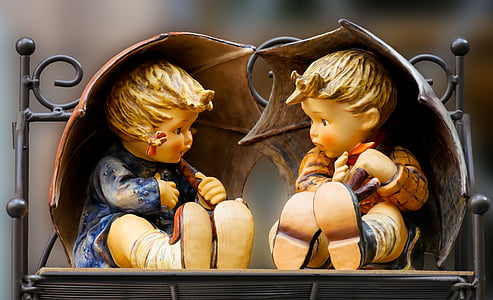 figures, garden statues, decoration, children, umbrella, sit thumbnail