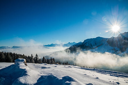 snow covered mountains during daytime thumbnail