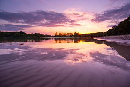 body of water under orange sunset thumbnail