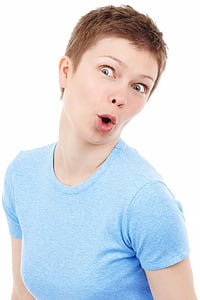 woman wearing blue crew-neck shirt thumbnail