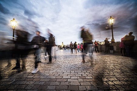 Chaotic People on Charles Bridge in Prague thumbnail