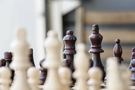 brown and white chess pieces on board thumbnail