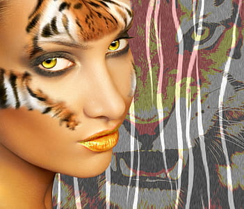 woman face painted tiger thumbnail