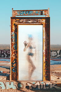 brown steel door frame with glass panel thumbnail