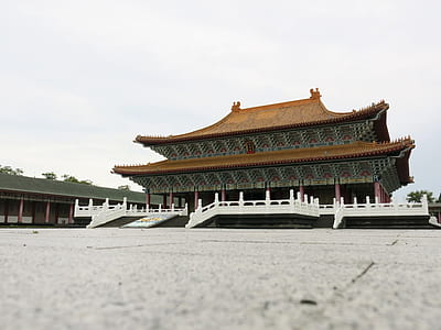 brown and white temple on gray pavement thumbnail
