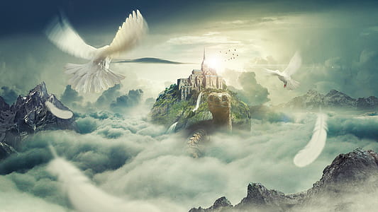 two white dove near white temple wallpaper thumbnail