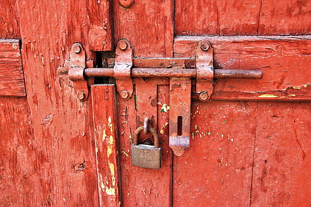 red wooden door with lock and padlock thumbnail