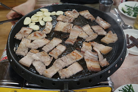 fried pork on cast iron pan thumbnail