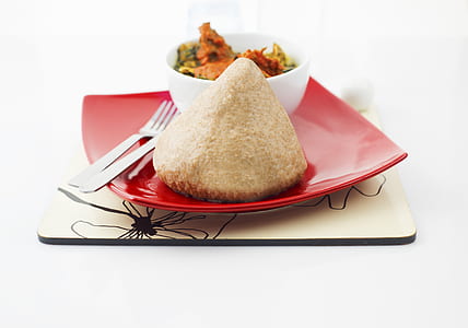 Brown Dish on Square Red Ceramic Plate thumbnail