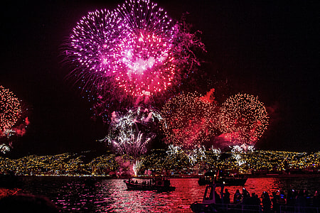 fireworks display near body of water thumbnail