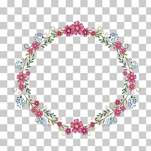 Flowers round frame, red flower wreath illustration PNG clipart