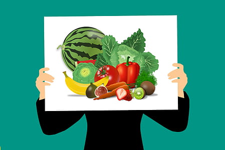 Illustration of person holding sign with images of healthy food thumbnail