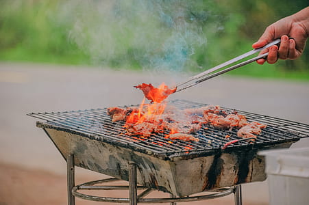 Person Holding Tongs Ccoking Barbecue thumbnail