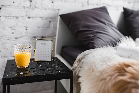 Bedroom interior with marble bedside table thumbnail