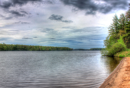 Long view of the lake with clouds at Council Grounds State Park, Wisconsin thumbnail