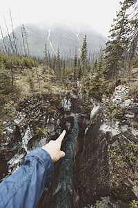 person pointing out waterfalls thumbnail