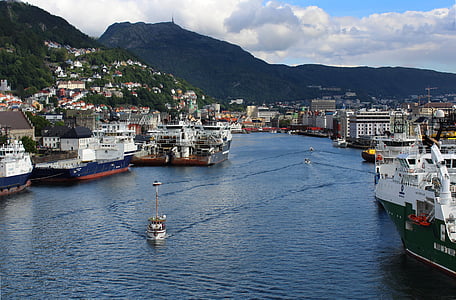 village near body of water and docked ships by day thumbnail